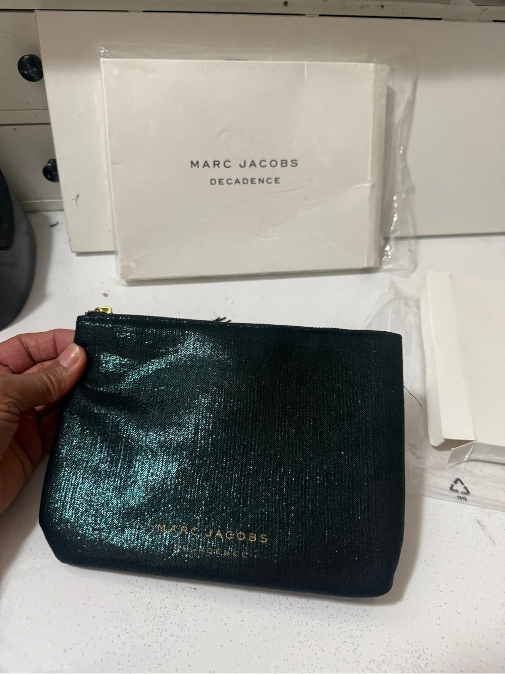 Marc Jacobs Black Shimmer Wristlet makeup bag with Tassel, brand new with box
